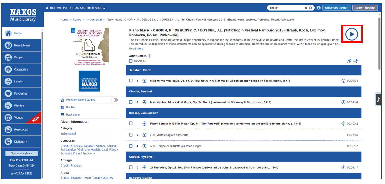 Naxos Music Library page (Naxos player)