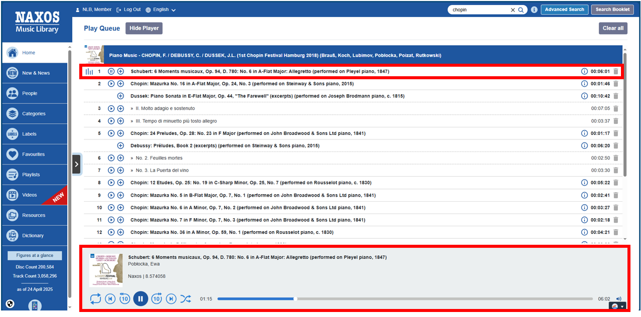 Naxos Music Library page (How to use the player)