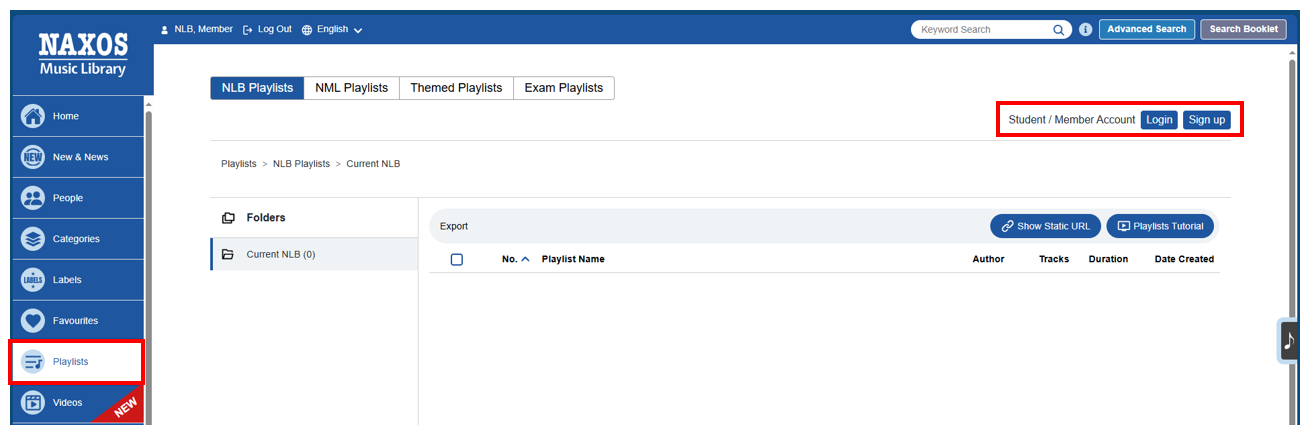 Naxos Music Library page (Student/Member Account Login/Sign up)